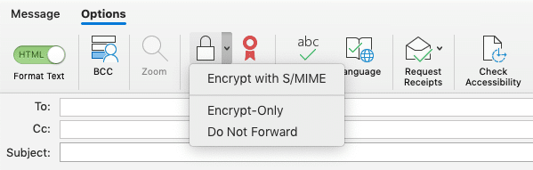 Microsoft example of Encrypting Email in Outlook