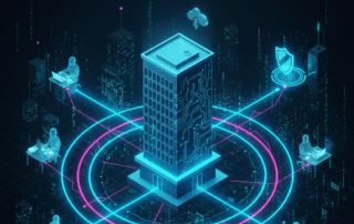 Futuristic digital blueprint illustration for managing hybrid and remote legal teams