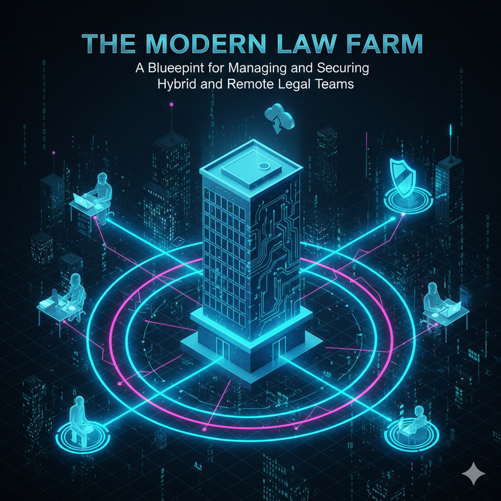 Futuristic digital blueprint illustration for managing hybrid and remote legal teams