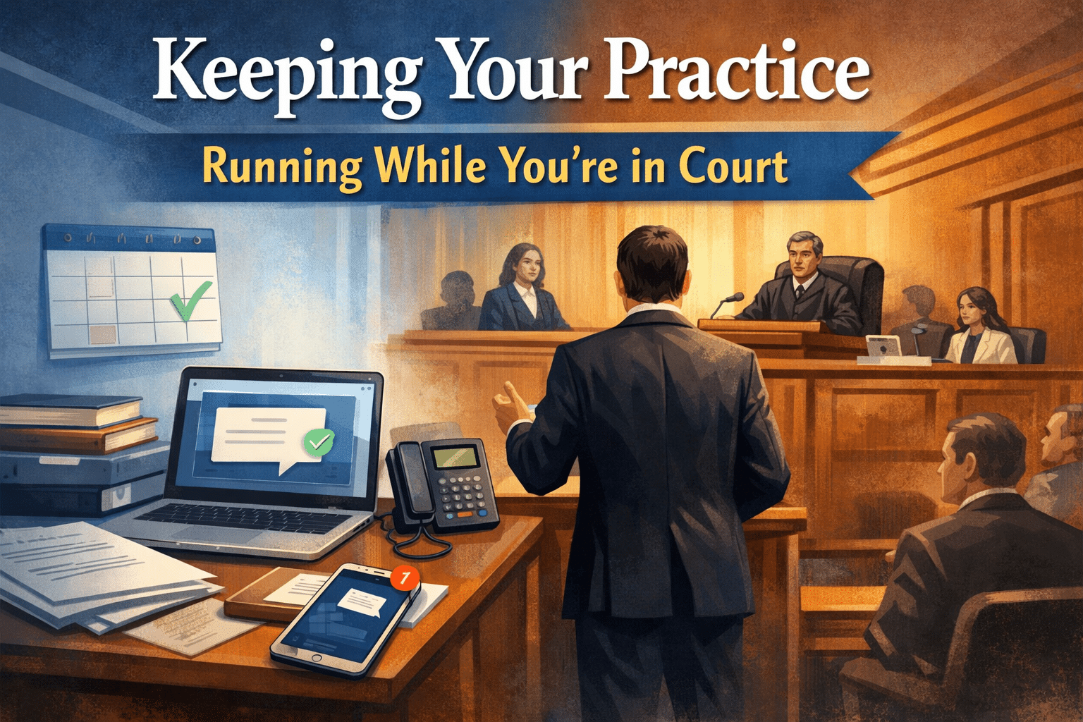 MoreMax-Solo-Lawyer-Court-IT-Support A solo lawyer using secure IT solutions to manage their law firm from a courtroom. Keeping Your Practice Running