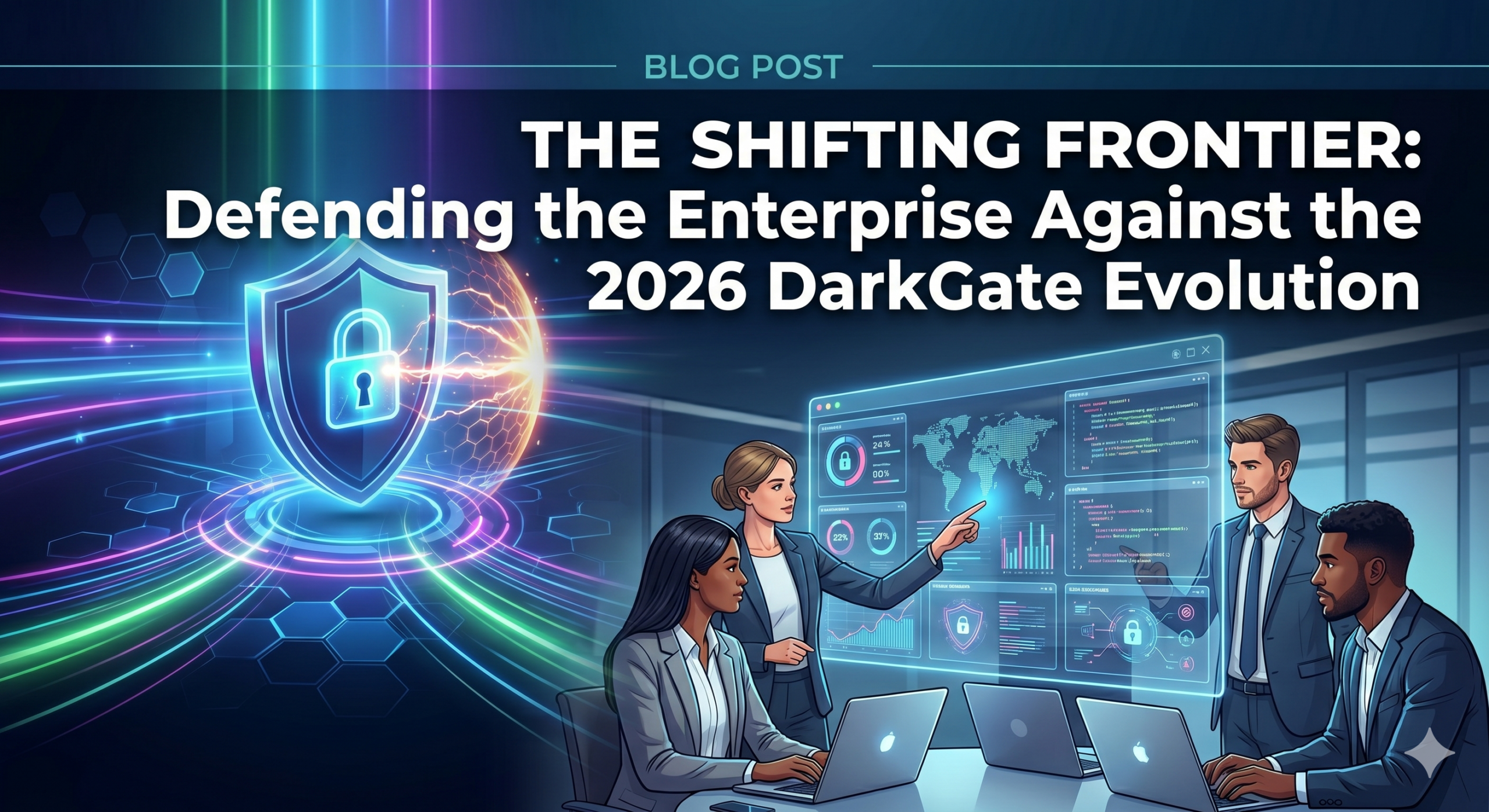 How to Prevent DarkGate 2026: Security team analyzing digital shield and cyber threats.