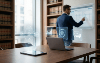 A professional using modern law firm technology as a strategic business asset to manage case data and security.
