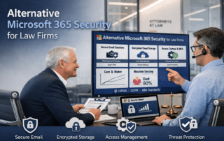 An illustration of Microsoft 365 security and compliance configurations tailored for law firms.