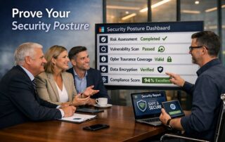 A digital security dashboard demonstrating how to prove security posture for lawyers during a client vendor risk assessment audit.