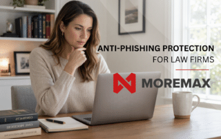 Attorney reviewing a suspicious email on a laptop in a home office to help prevent phishing attacks and protect confidential client information.