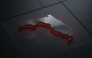 Stylized glowing red outline of Florida on a dark digital background, representing specialized Florida law firm IT support and cybersecurity services.