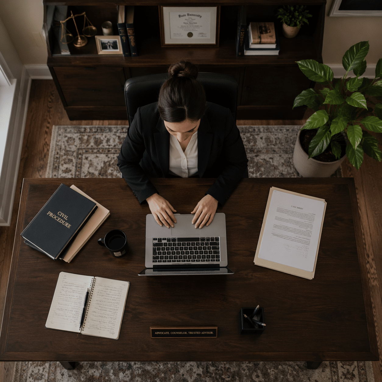 Lawyer at desk looking at her computer