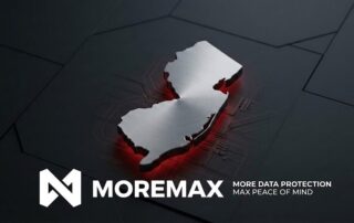 Glowing red outline of New Jersey on a digital background, representing specialized New Jersey law firm IT support and ethical data compliance.