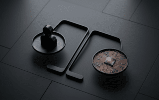 Graphic for what is AI law showing digital scales of justice and artificial intelligence brain icons.